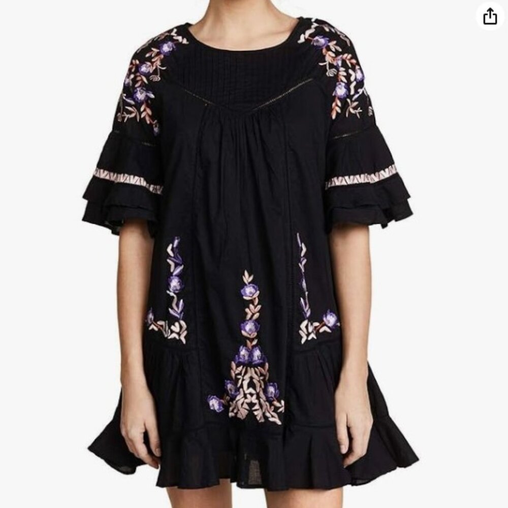 Free People Black Dress w/ Floral Embroidery